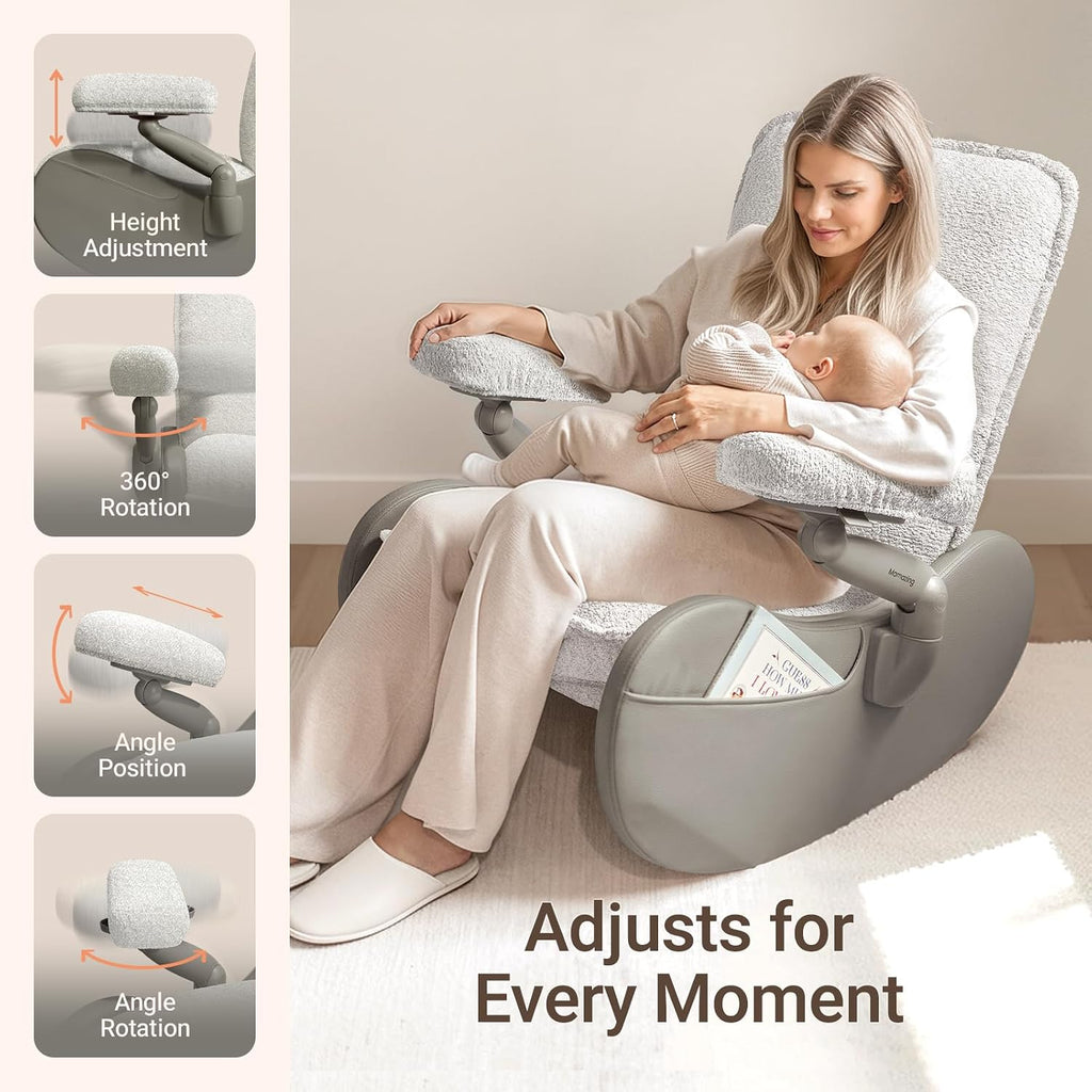 MAMAZING Lullabud Nursery Rocking Chair Glider with Ottoman for Breastfeeding, Upholstered Nursing Chair with Removable Cover Reading Chair for Bedroom, Living Room(Light Grey/Light Grey)