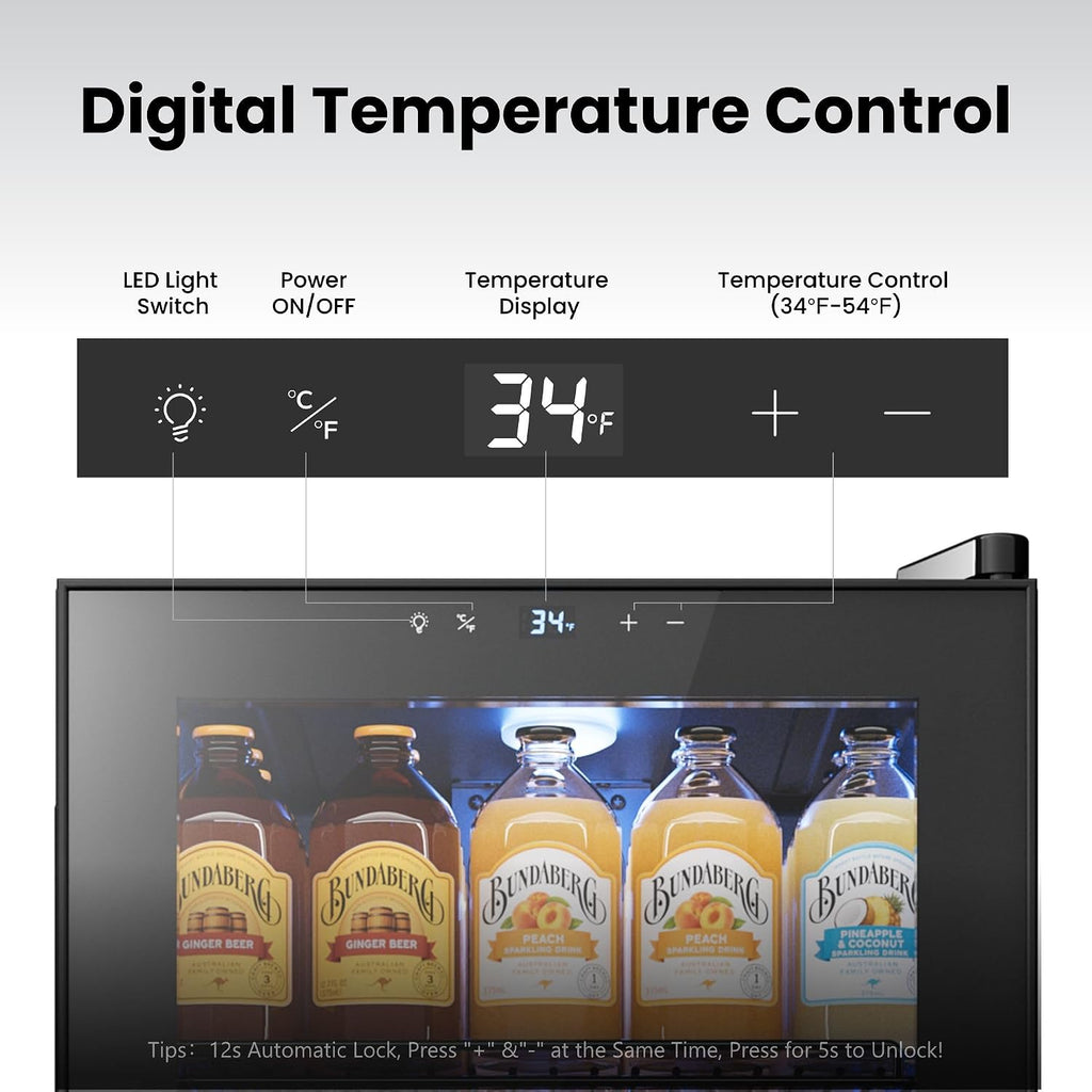 Yeego Beverage Refrigerator Cooler, 105-Can Mini Fridge with Glass Door, Adjustable Shelves, Digital Temperature Control for Soda, Beer, and Wine, Ideal for Home or Office