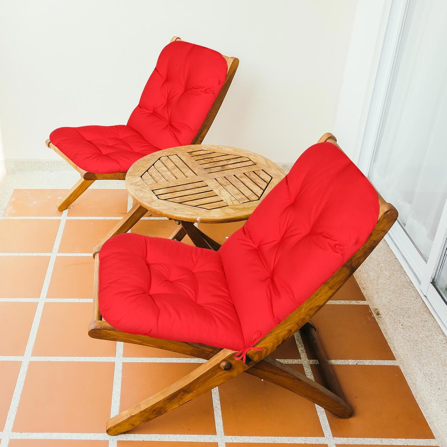 Drydiet 4 Set Outdoor High Back Chair Cushions 47 x 20 Inch Rocking Chair Cushions Waterproof Fade Resistant Comfort Replacement Seat Pads with Ties for Patio Lawn Yard Porch Home Office(Red)