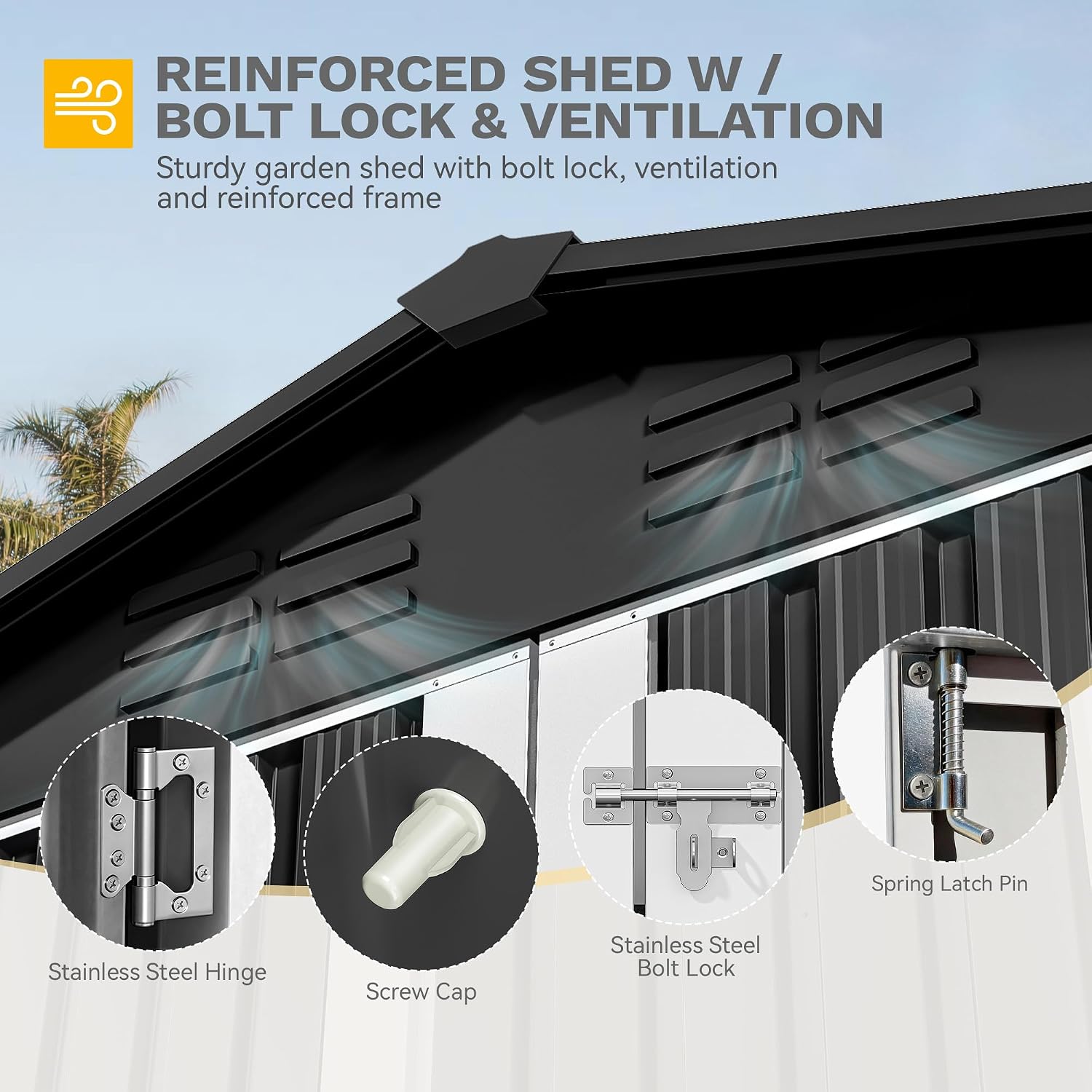 DWVO 7x5FT Outdoor Storage Shelter, Roomy Steel Tool Shed with Secure Entrances & Air Circulation for Patio, Lawn, and Backyard, Ideal for Storing Garden Gear, Lawn Tools, and Bikes, Brown