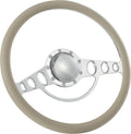 15.5'' Billet Half Wrap 9 Bolts Steering Wheel with 2'' Dish and Horn Button(Tan)