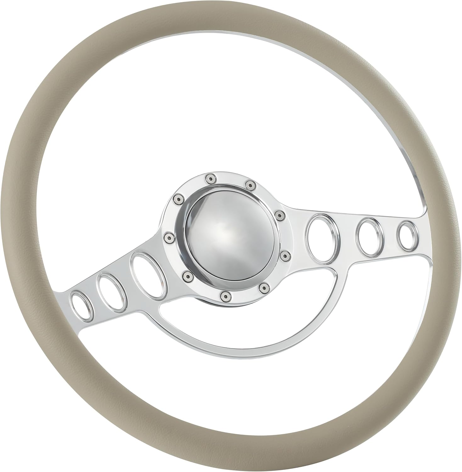 15.5'' Billet Half Wrap 9 Bolts Steering Wheel with 2'' Dish and Horn Button(Tan)