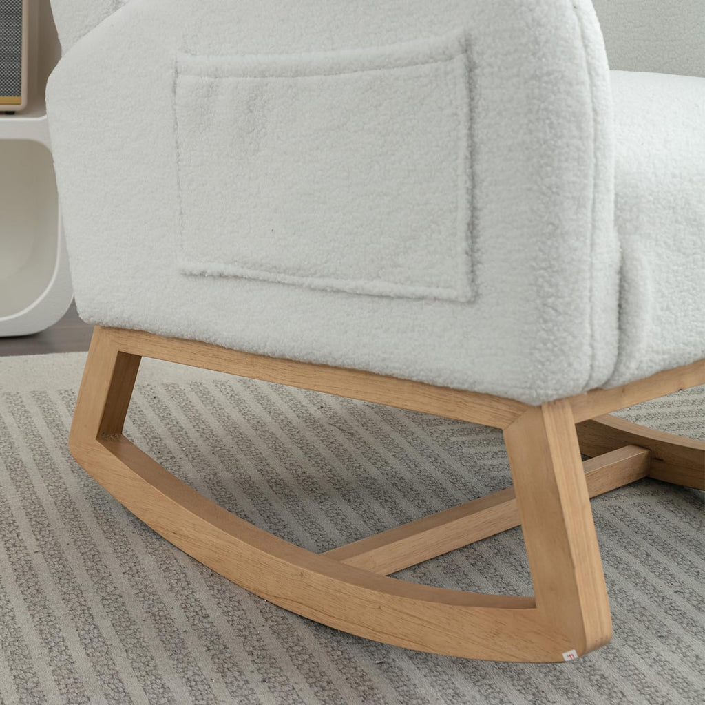 Cloud Rocking Chair Nursery, Comfy Glider Nursery Chair with Foot Rest, Upholstered Rocker, Modern Accent Reading Armchair with Solid Wood Base for Living Room, Bedroom (40' Ivory)