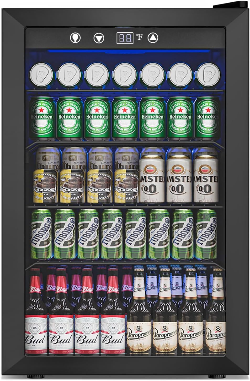 Feelfunn 4.5 Cu.Ft Beverage Refrigerator Cooler - 145 Can Mini Fridge Glass Door for Soda Beer Wine, Small Refrigerator for Bedroom Office Home Bar, 4 Adjustable Shelves, Black