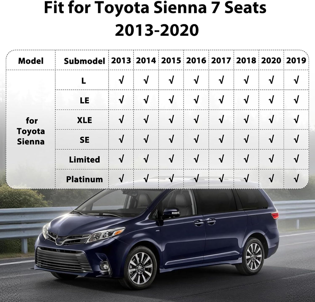 Floor Mats for Toyota Sienna 2013-2020, All Weather TPE Floor Liners Custom Fit Sienna Heavy Duty Car Accessories mat Set, Front & 2nd Row & 3rd Mat Odorless Anti Slip