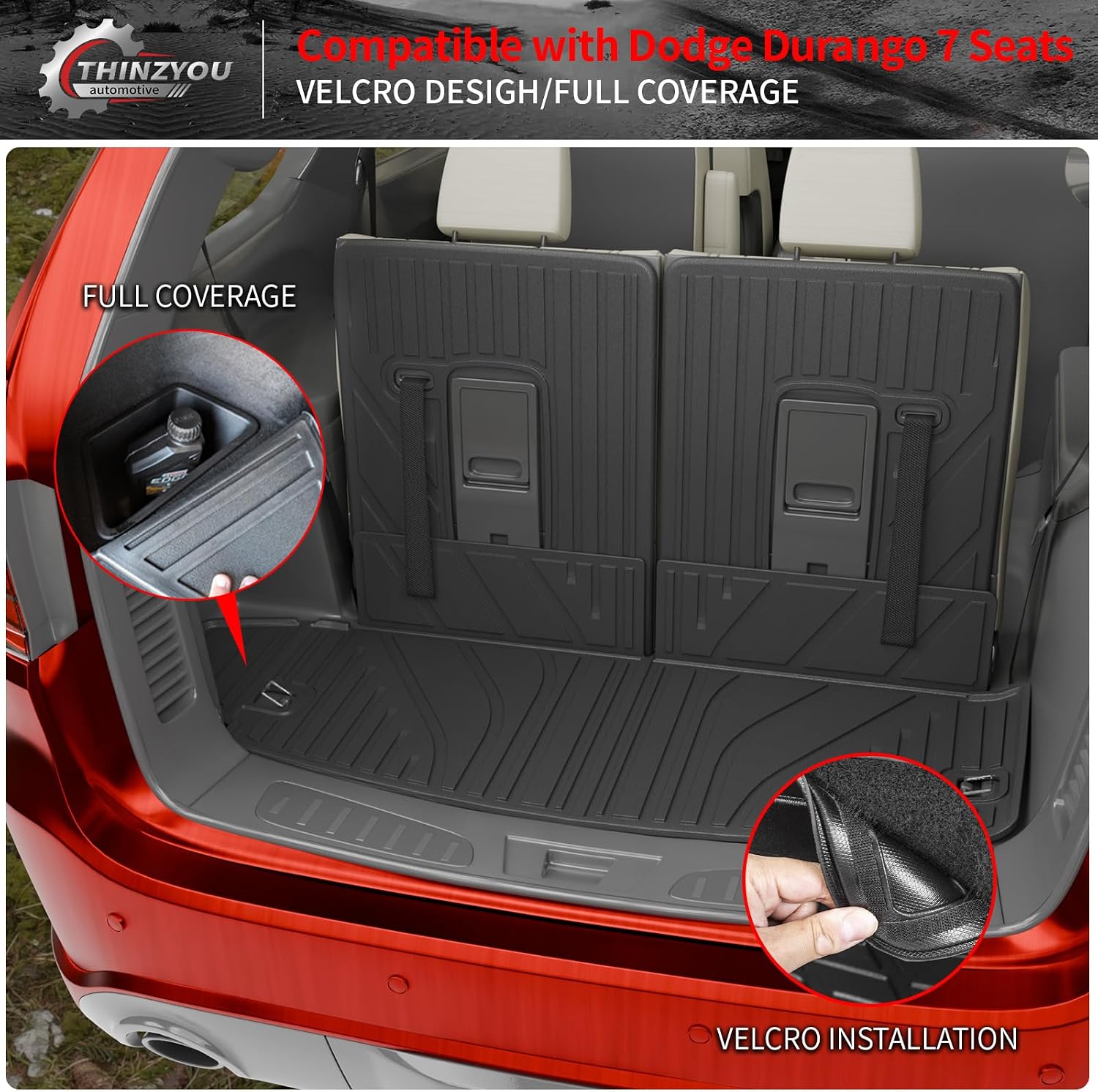 Floor Mats Compatible with 2016-2025 2026 Dodge Durango 7 Seats Cargo Mat Back Seat Cover Protector 2024 Durango Accessories (Fit 7 Seats, 3rd Row Backrest Mats+Trunk Mat+Floor Mats)