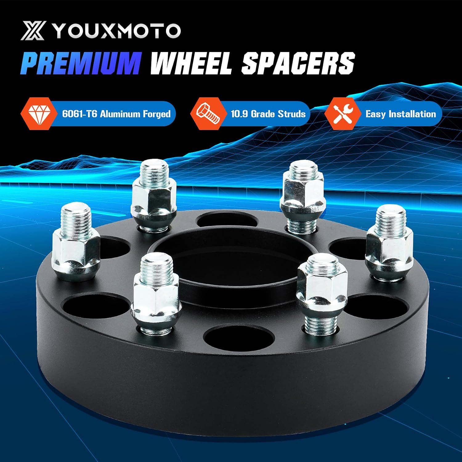 Youxmoto 6X5.5 1.5' Wheel Spacers Fit for Cadillac Escalade, for Chevrolet Silverado 1500 Suburban Tahoe, for GMC Sierra 1500 Yukon, Forged Wheel Adapter with 78.1mm Hub Bore M14x1.5 Studs