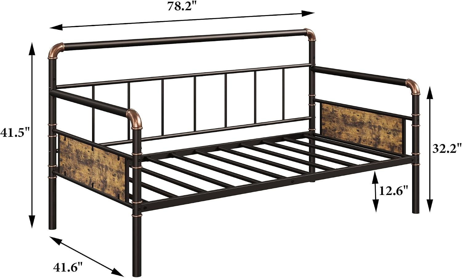 IDEALHOUSE Twin Daybed with Classic Headboard,Metal Twin Bed Frame Heavy Duty Steel Slats Support,Sofa BedFrame for Living Room, Guest RoomNoise Free, No Box Spring Needed, Brown
