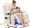 Olela Power Glider Recliner Nursery Chair, Oversized Leather Swivel Rocking Chair with Electric Lumbar Support, USB Charging, Smart Cup Holder, Light, Adjustable Armrest, Wireless Phone Charger Holder