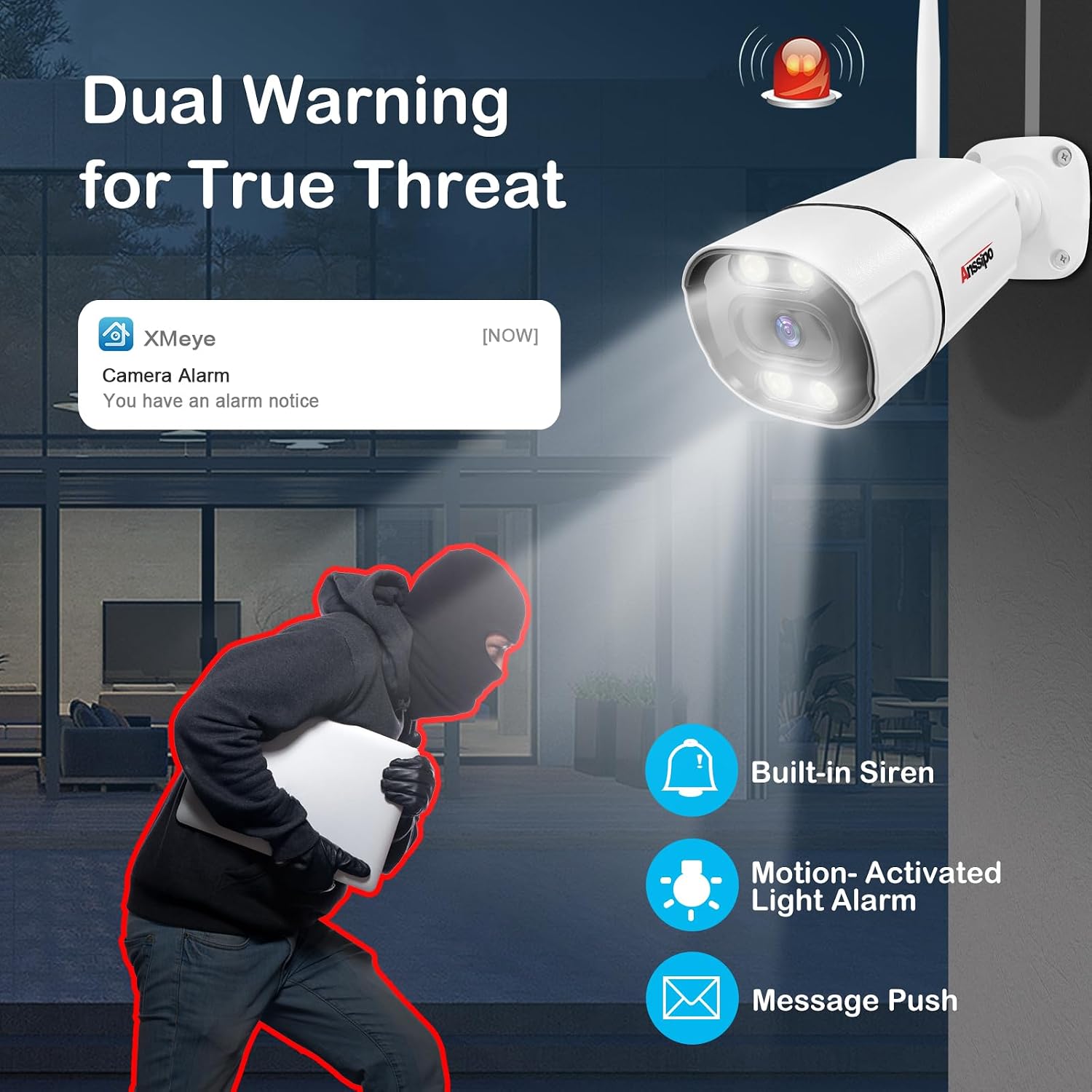 4K WiFi Security Camera System, 4X 3MP Plug-in Home Security Cameras 24/7 Recording, Dual Warning 8 Channel 265+ WiFi NVR, NO Hard Drive, 2 Way Audio, AI Detection, Color Night Vision