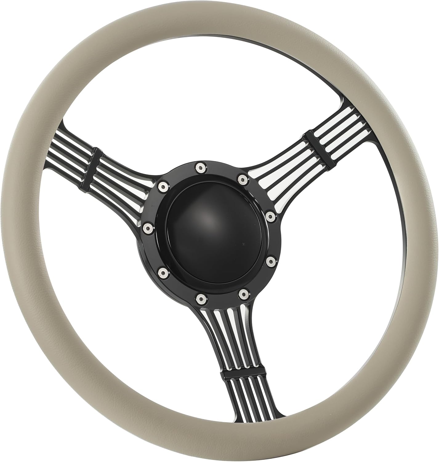 14'' Billet Banjo Half Wrap Steering Wheel with 9 Bolts 2'' Dish and Horn Button (Tan)