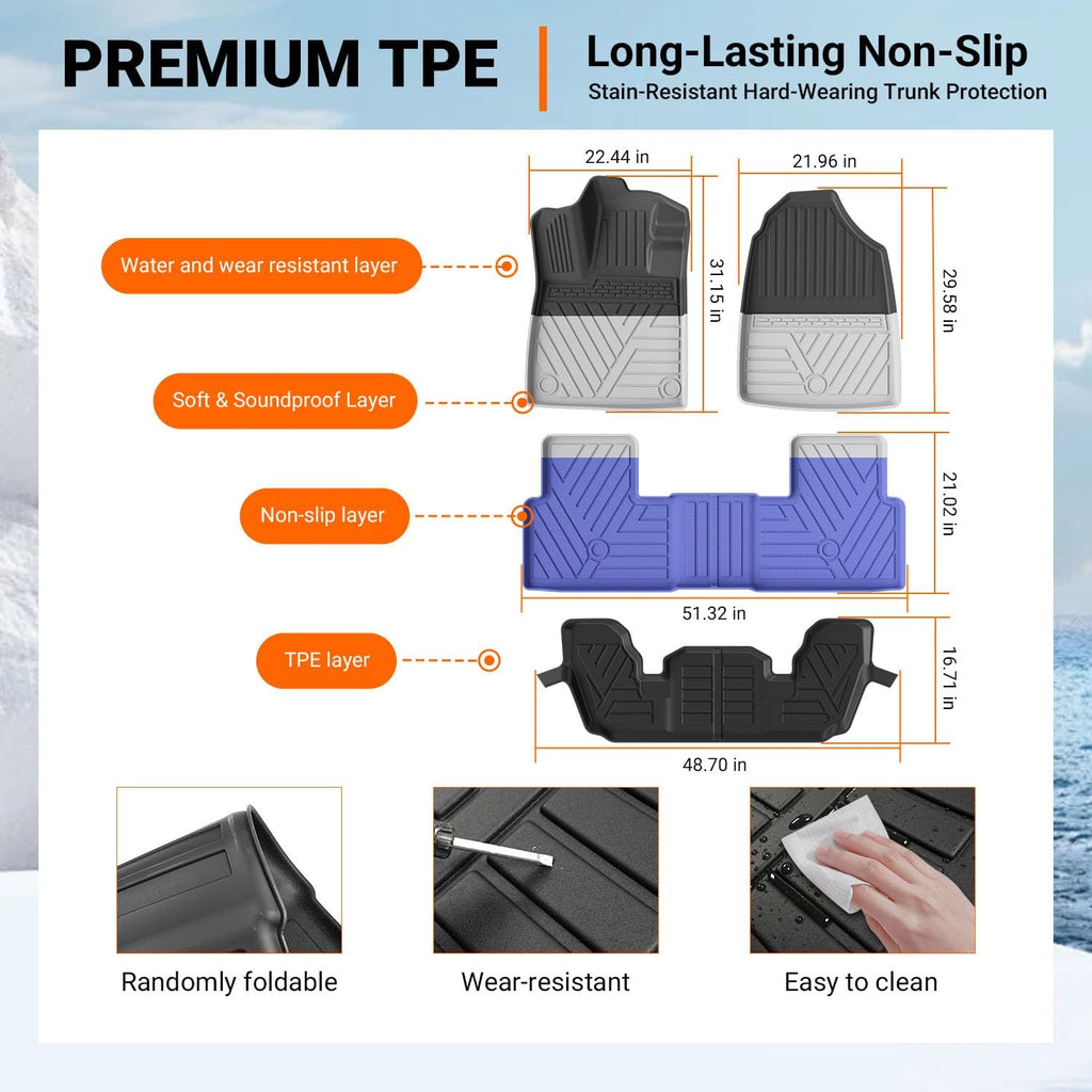 powoq Floor Mat Compatible with 2023-2026 Honda Pilot Cargo Mat Floor Liner Cargo Trunk Liner TPE Replacement for 2023-2026 Honda Pilot Accessories (Trunk Mat with Backrest Mat+Floor Mats)