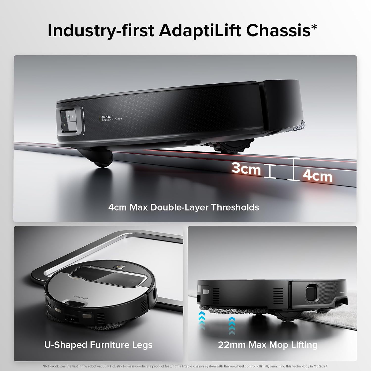 roborock Saros Z70 Robot Vacuum and Mop, OmniGrip Arm, AI-Powered, 22,000Pa Suction, 3.14'' Ultra Slim, FlexiArm Riser Technology, AdaptiLift Chassis, Obstacle Avoidance, Auto Mop Washing & Drying