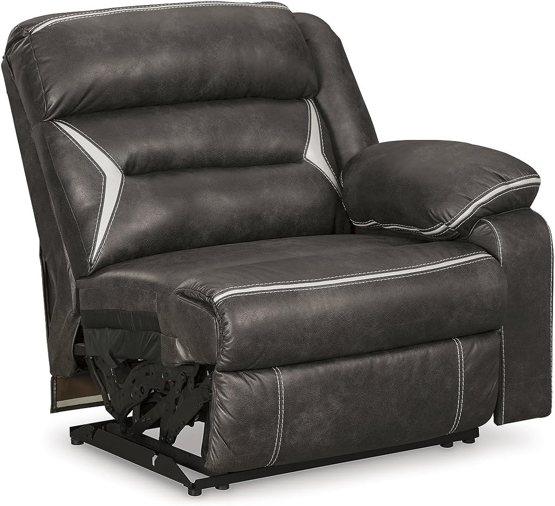 Signature Design by Ashley Kincord Sectional Sofa with Power Recliners, Zero Wall Modern Sectionals in Faux Leather for Living Room Seating, Black Leather