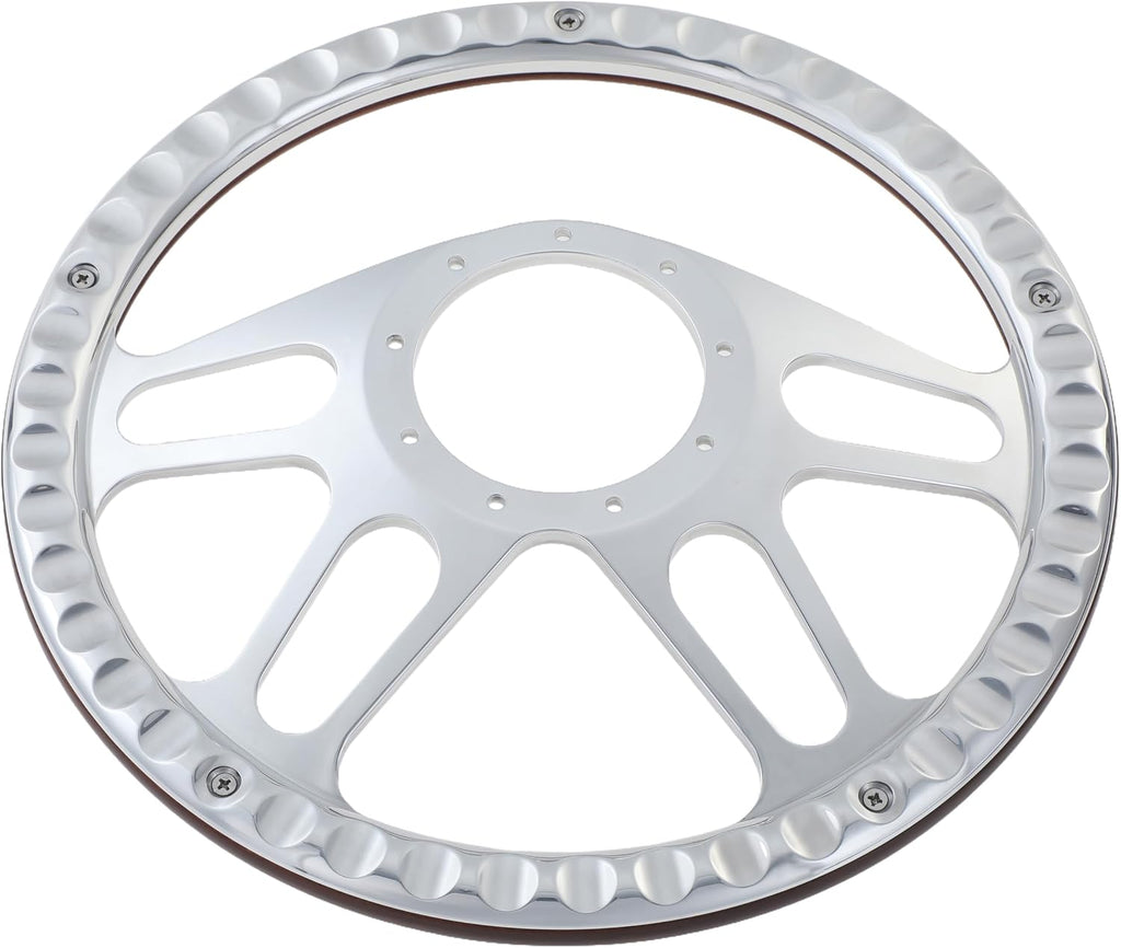 14'' Billet 4-Slot Half Wrap 9 Bolts Steering Wheel with 2'' Dish and Horn Button Compatible with Chevy, Ford, GM (Black)