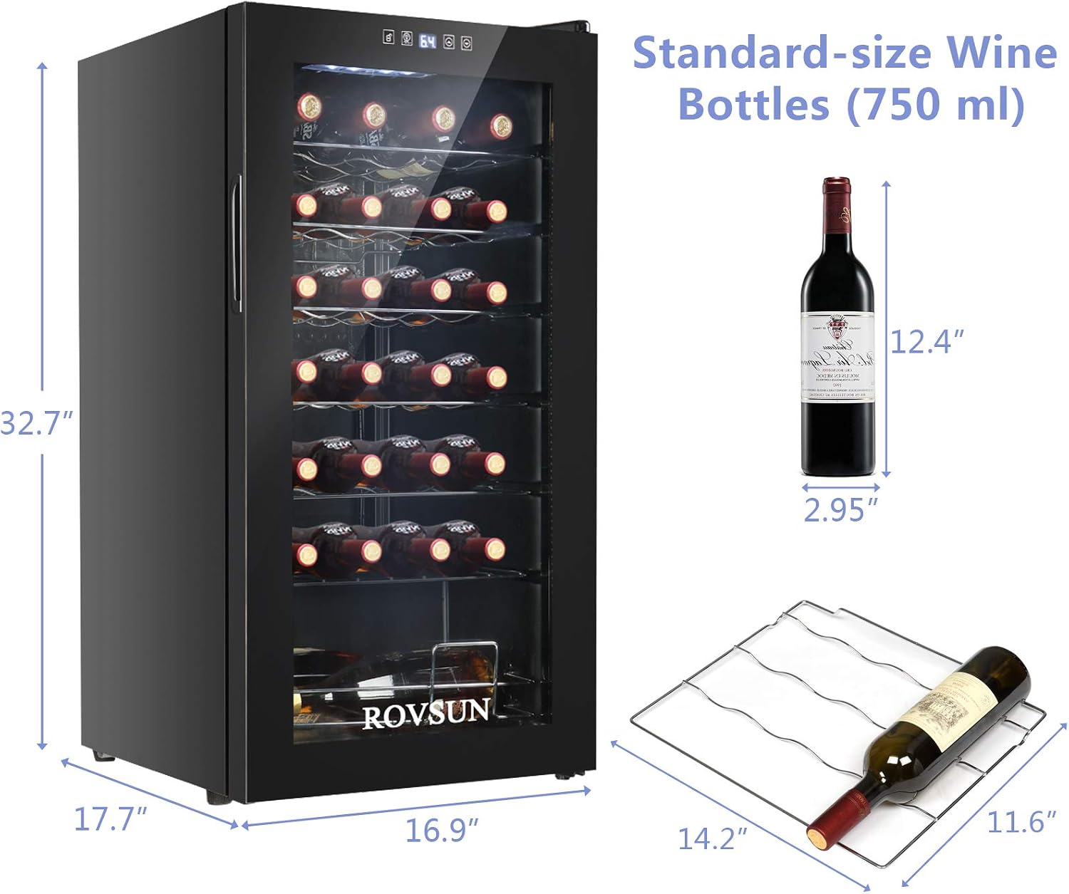 Bonnlo 28 Bottle Wine Cooler Refrigerator, Freestanding Compressor Wine Chiller, Beverage Wine Fridge with Digital Temperature Control & Double-layer Glass Door for Red White Wine, Champagne, Beer