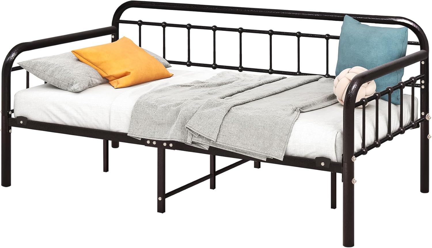 HOMERECOMMEND Metal Daybed Frame Twin Metal Slats Platform Base Box Spring Replacement Bed Sofa for Living Room Guest Room (Twin, Dark Copper)
