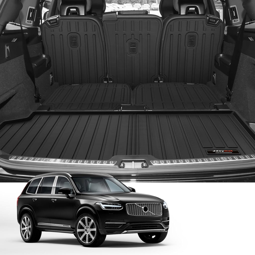 Custom for 2016-2026 Volvo XC90 Floor Mats 3 Rows Trunk Cargo Liner and 2nd 3rd Rear Seat Backrest Mat Full Set TPE All Weather Accessories (Only Fit Gas 7 Seat, 10 Mats，Not for Hybrid/PHEV)