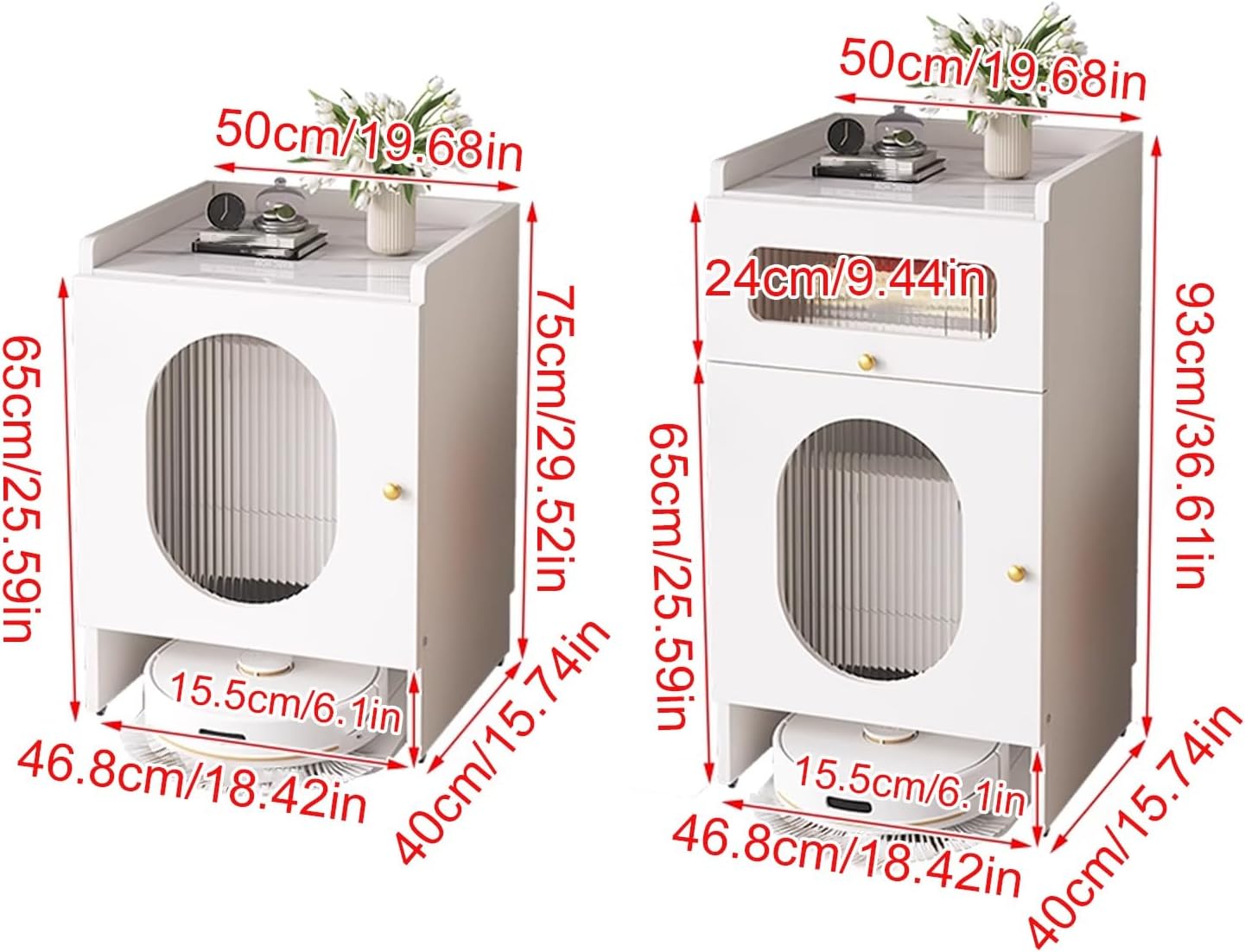 Mobile Storage Cabinet for Self-Emptying Robot Vacuum and Mop Open Back Panel Hidden Robot Vacuum Stand Side Table for Living Room Home Office Corner(Champagne,50 * 40 * 93cm)