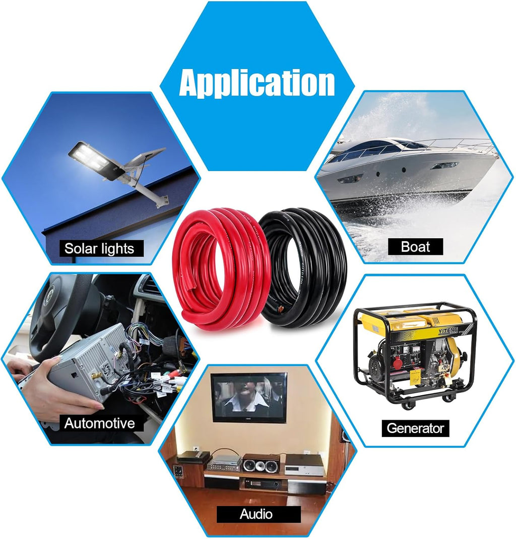 4/0 Gauge Battery Cable Copper Wire, 5FT Red+5FT Black 4/0 AWG Welding Cable Standard USA OFC Wire for Automotive, Battery, Solar, Marine and Generator