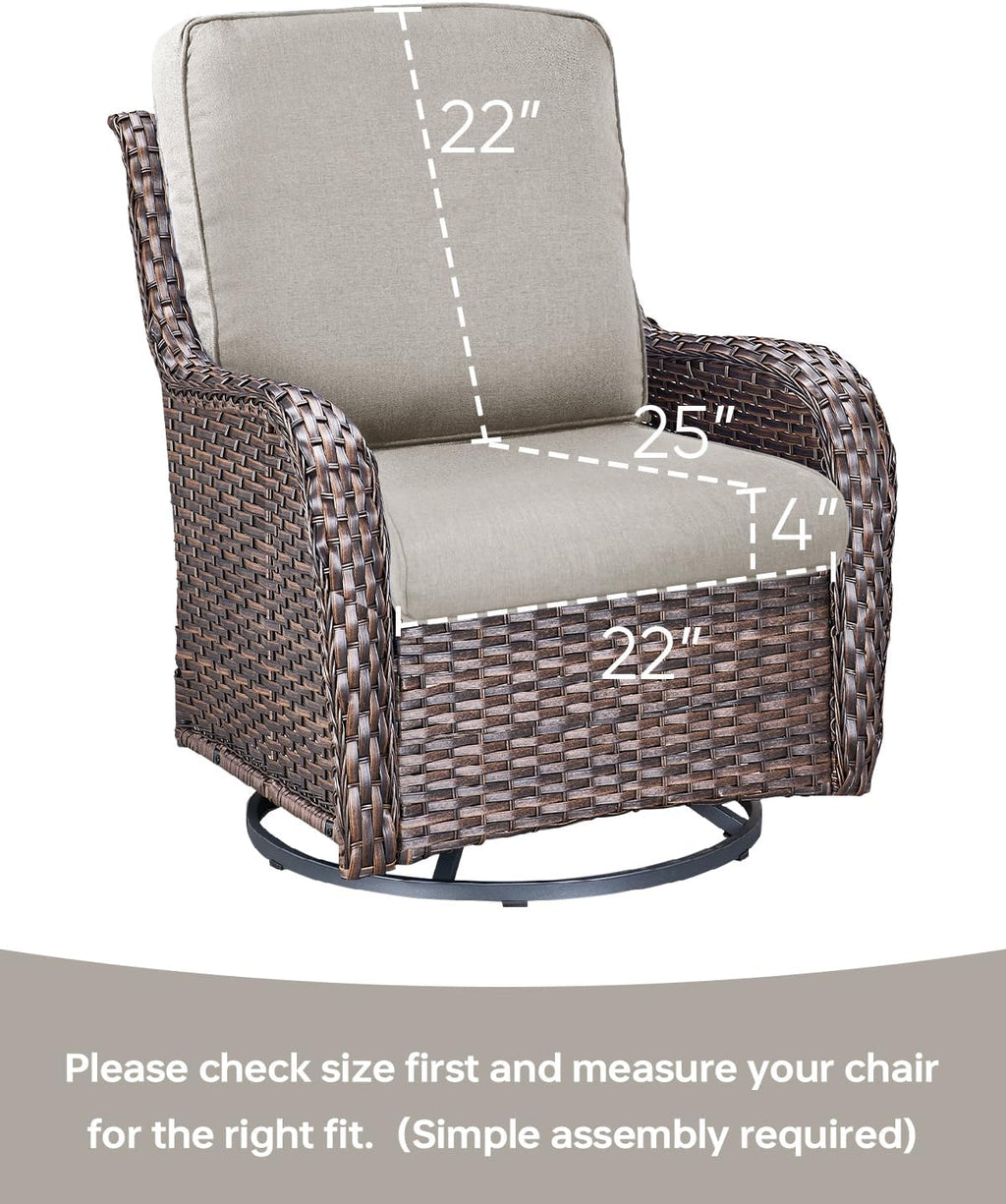 Pop 22x25/22x24 Outdoor Replacement Cushions - 1 Set High Back Deep Seat Patio Furniture Cushion for Wicker Dining Swivel Rocking Chairs Rattan Loveseat Couch Sectional Sofa - Beige/Classic