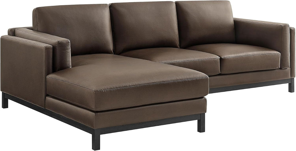 Modway Roscoe Left-Facing Sectional Sofa with Chaise in Espresso - 2-Piece Faux Leather Upholstered Deep Seat Couch, L Shaped Modular for Living Room or Lounge