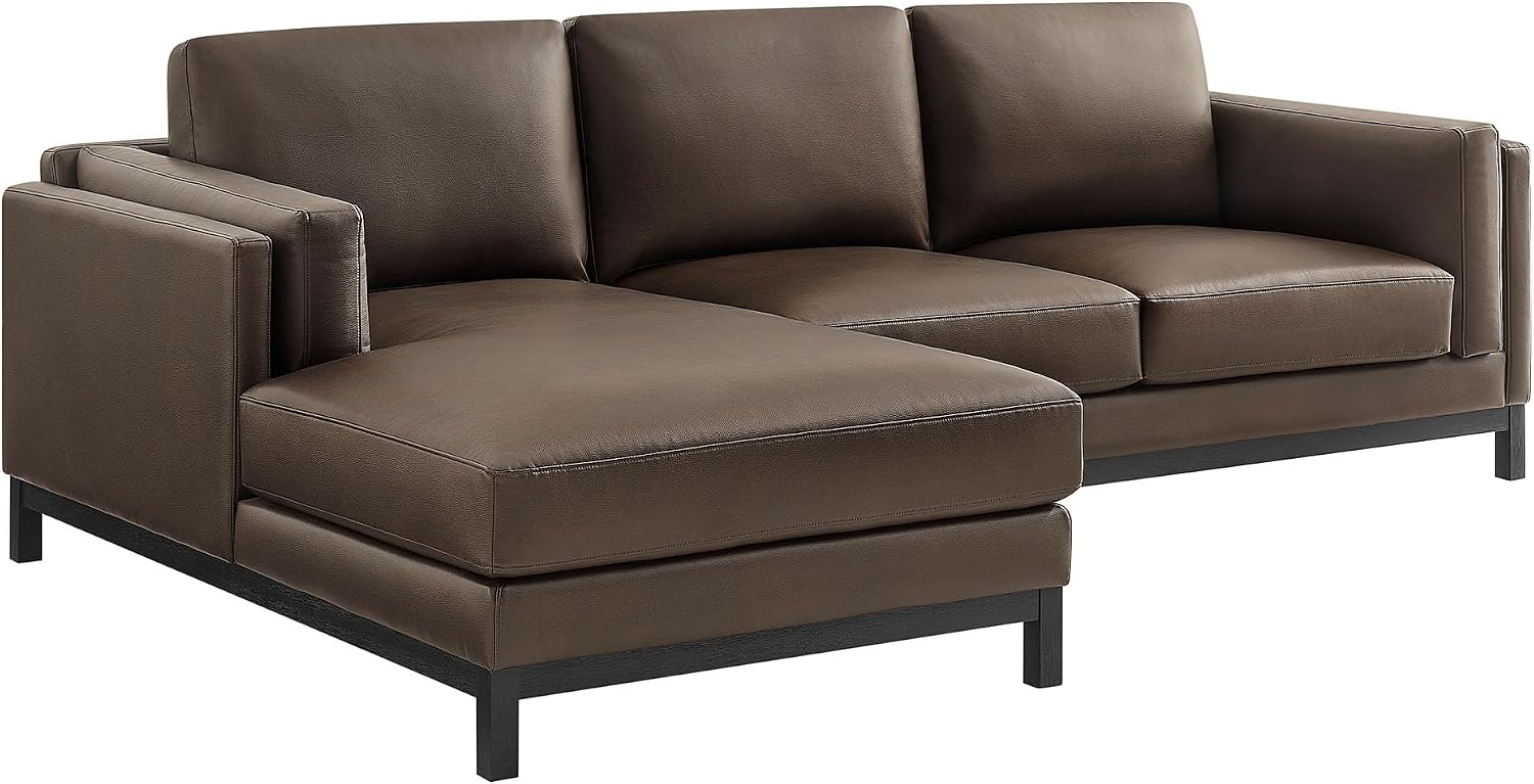 Modway Roscoe Left-Facing Sectional Sofa with Chaise in Espresso - 2-Piece Faux Leather Upholstered Deep Seat Couch, L Shaped Modular for Living Room or Lounge