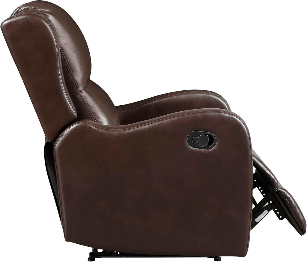 Lexicon Manual Recliner Chair, Reclining Sofa Chair, Home Theater Seating, Wall Hugger, Manual Recliner for Living Room/Office/Apartment, Easy Assembly, Brown Faux Leather