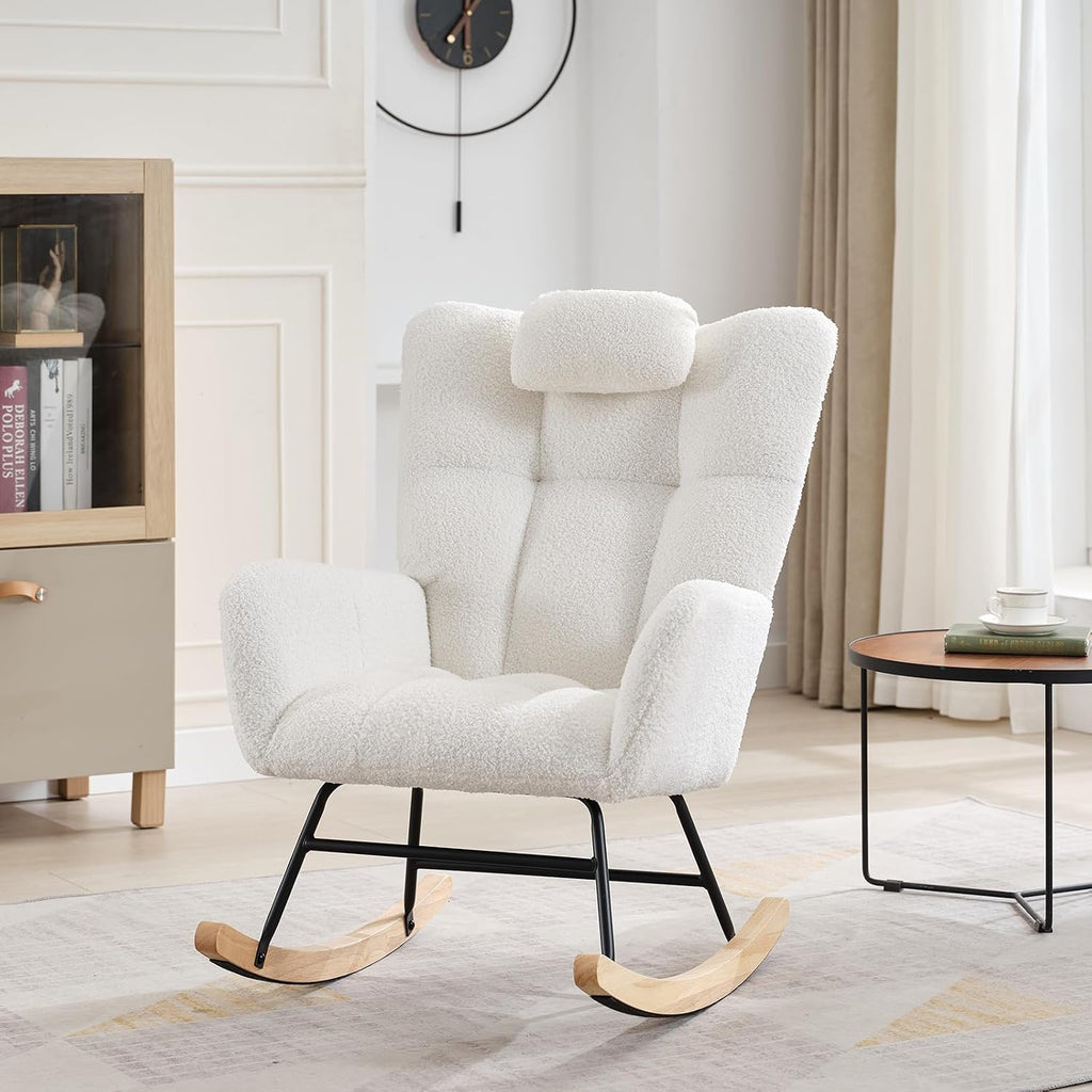 Rocking Chair Nursery Teddy, Upholstered Baby Fluffy Glider Rocker for Adults Small Spaces Indoor,Nursing Chairs for Living Room, Bedroom