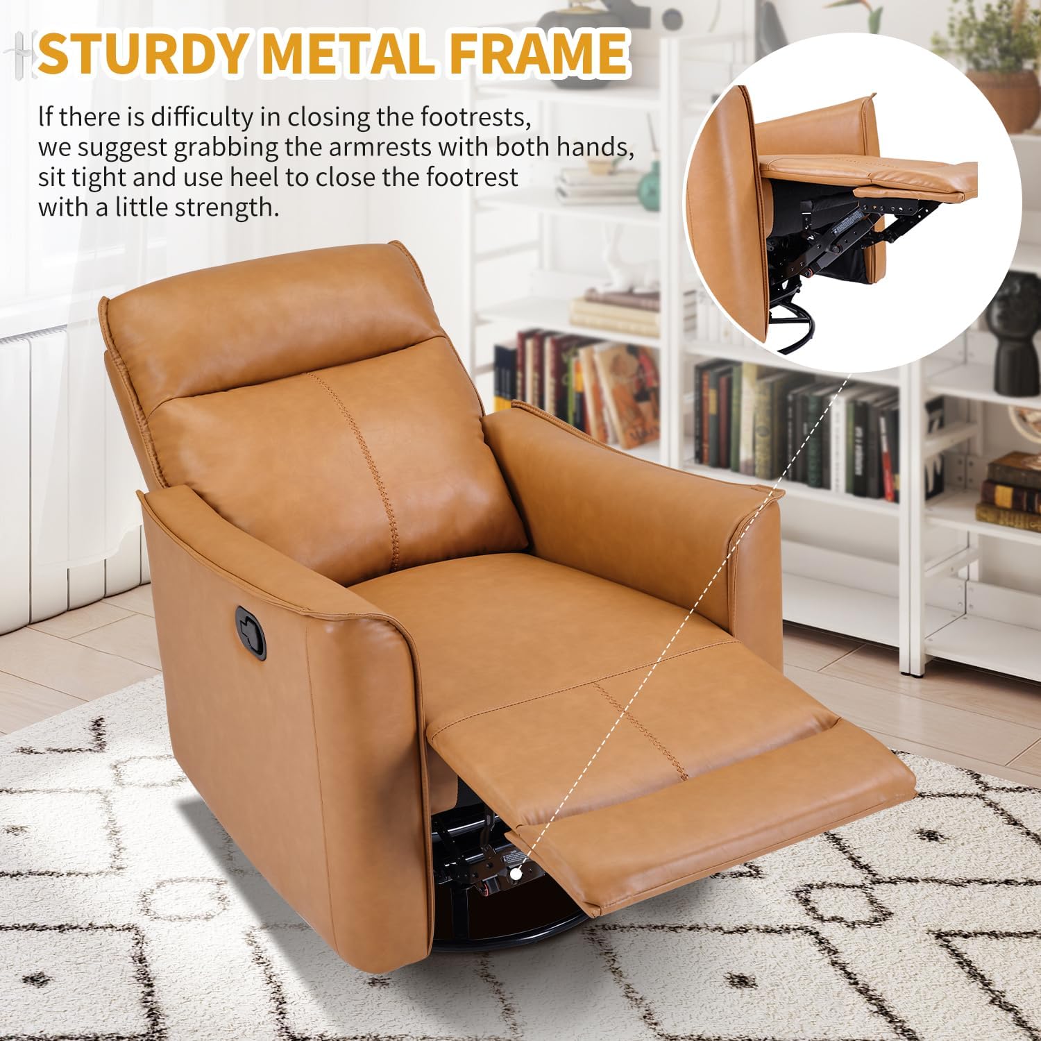 Swivel Rocker Recliner Set of 2, Glider Rocking Chair, Nursing Chairs Swivel Glider Recliners with Soft Backrest, Leathaire Manual Reclining Sofa for Living Room Bedroom Apartment, Camel