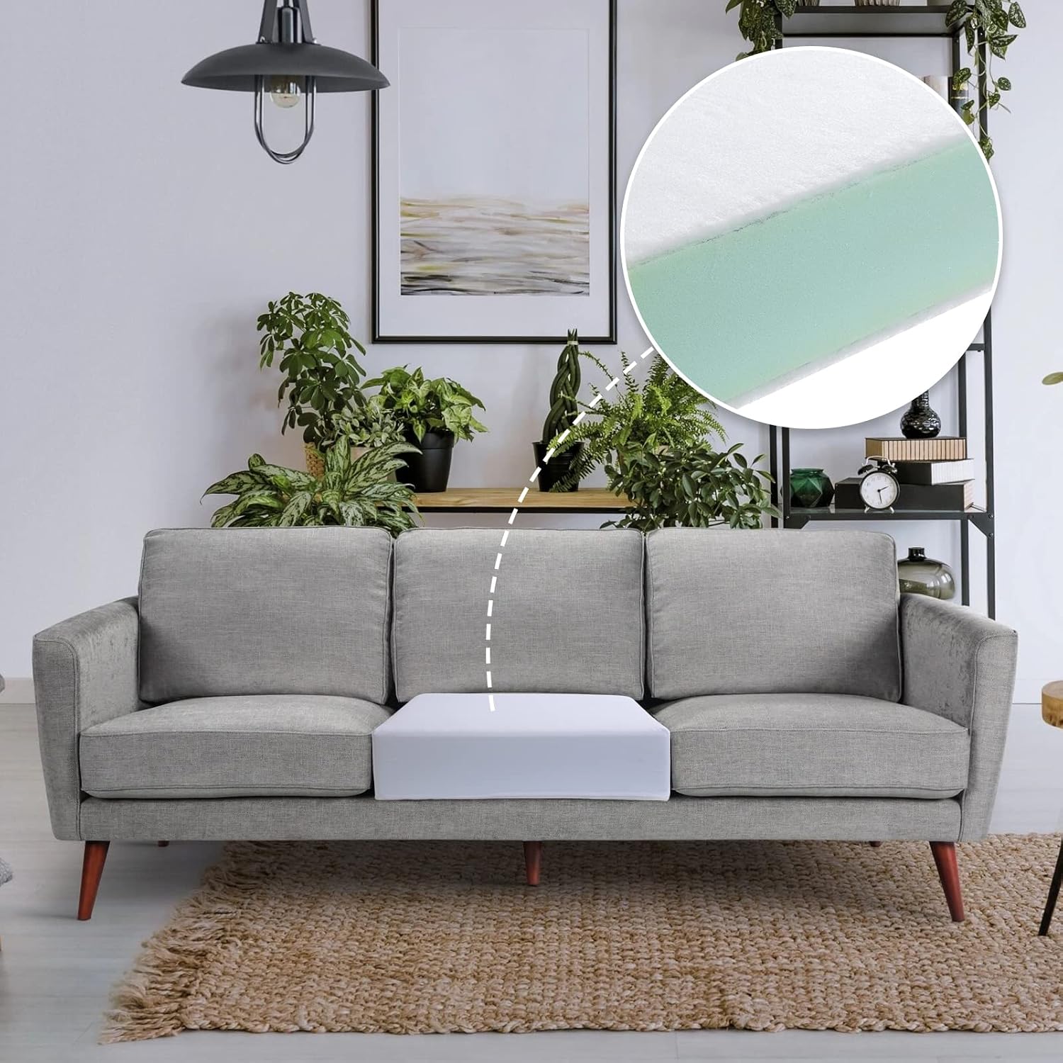 HOMBYS Couch Cushion Replacement Wrapped with Polyester Batting, High Density Couch Cushions Inserts with Dacron Fiber Layer,Upholstery Cushion Padding with Removable Cover,6 inch Thick,72'x24',1 Pcs