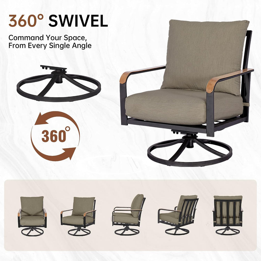 NATURAL EXPRESSIONS Patio Furniture Set,Outdoor Patio Chairs with 2 Swivel Glider Rocking Chairs,5 Piece Outdoor Conversation Set with Ottomans,All Weather Sturdy Frame,6' Cushions for Garden,Yard