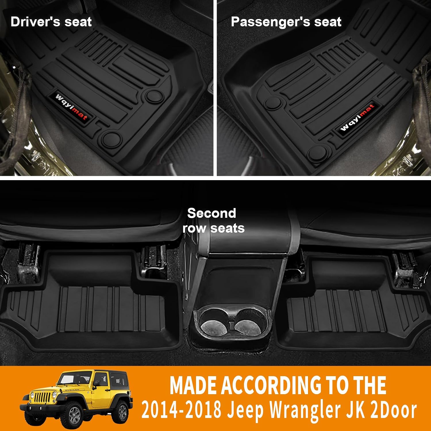 for 2007-2018 Jeep Wrangler JK 2 Door Floor Mats & Cargo Liner,TPE All Weather Car Liners Accessories,Custom Fit 1st & 2nd Row Floor Liners and Trunk Mat (for 2007-2018 Jeep Wrangler JK 2 Door)