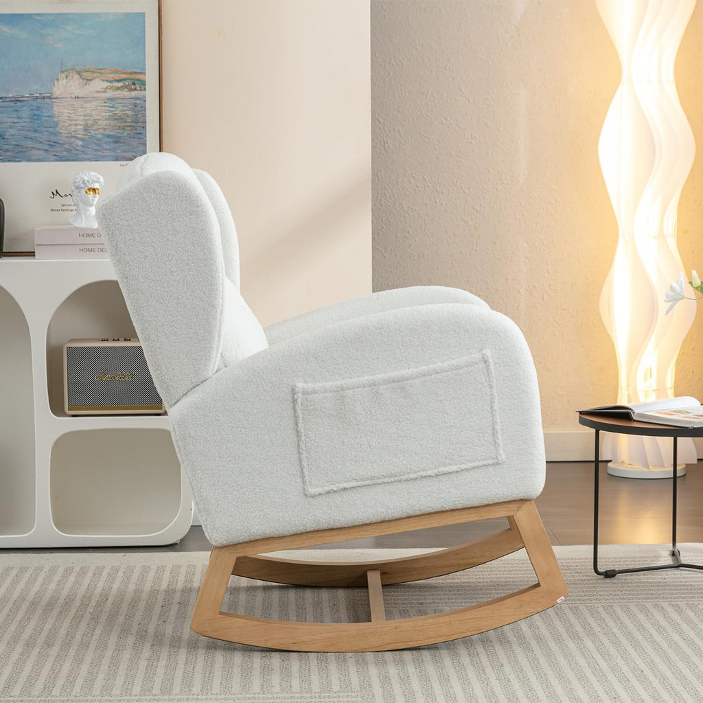 Cloud Rocking Chair Nursery, Comfy Glider Nursery Chair with Foot Rest, Upholstered Rocker, Modern Accent Reading Armchair with Solid Wood Base for Living Room, Bedroom (40' Ivory)