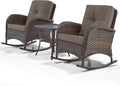 Belord Wicker Porch Rocking Chairs - 3 Pieces Patio Bistro Set High Back Outdoor Rocker Chairs Set with Side Table for Deck Balcony Brown/Grey