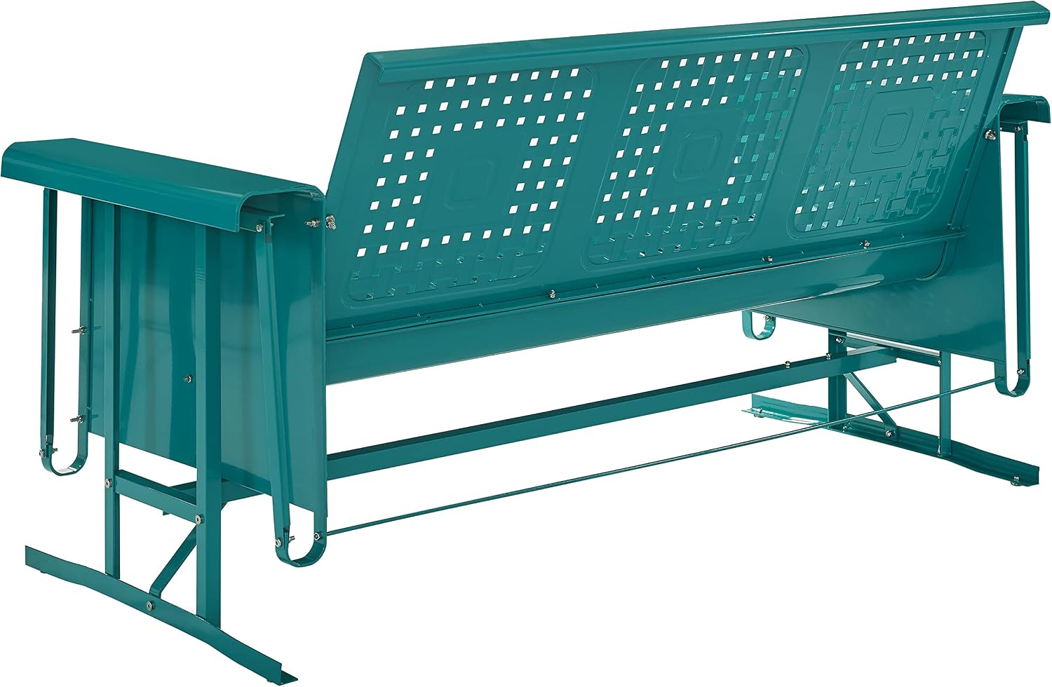 Crosley Furniture Bates Retro Metal Outdoor Sofa Glider, 3-Person Rocking Patio Bench for Porch, Deck, Turquoise Gloss