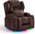 TUNYI Power Recliner Chair - Velvet Home Theater Seating Glider Reclining Sofa with Massage & Heat Swivel Rocker Recliner Chair for Living Room with LED Light/USB Port/Lumbar Pillow (Brown)