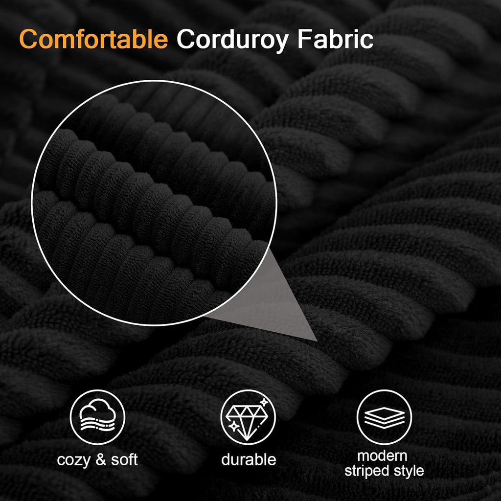 COMAX Convertible Sofa Bed – Folding Floor Couch Loveseat with Corduroy Cover & Pillows, Black | Multi‑Mode Lounger, Futon Sleeper Mattress for Living Room & Bedroom
