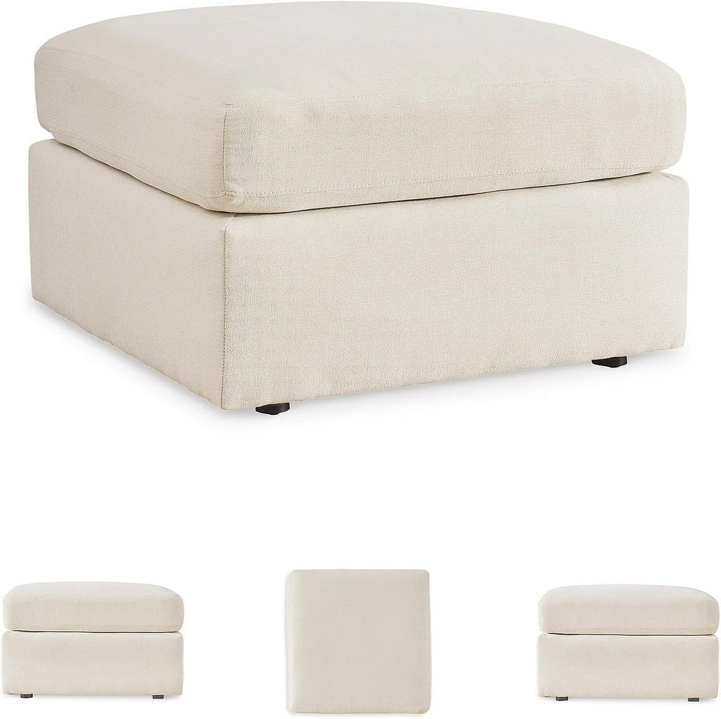 Signature Design by Ashley Modmax Contemporary Stain Resistant Upholstered Oversized Accent Ottoman with Non-Skid Legs, White