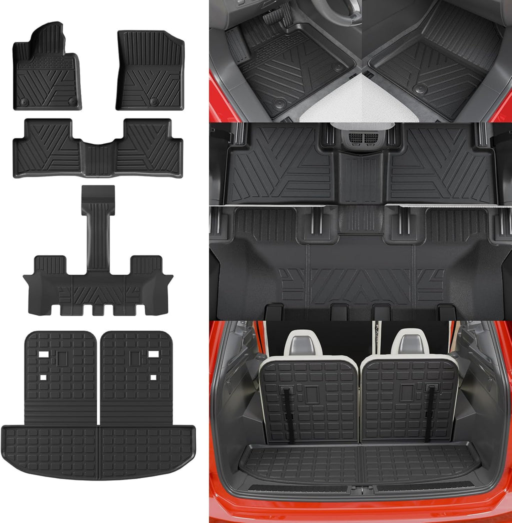 Floor Mats Compatible with 2021-2025 2026 Kia Sorento 6&7 Passenger Cargo Mat TPE Back Seat Cover Protector 2024 Sorento Accessories (Fit 6&7 Seats,Trunk Mat with Backrest Mats+Floor Mats)
