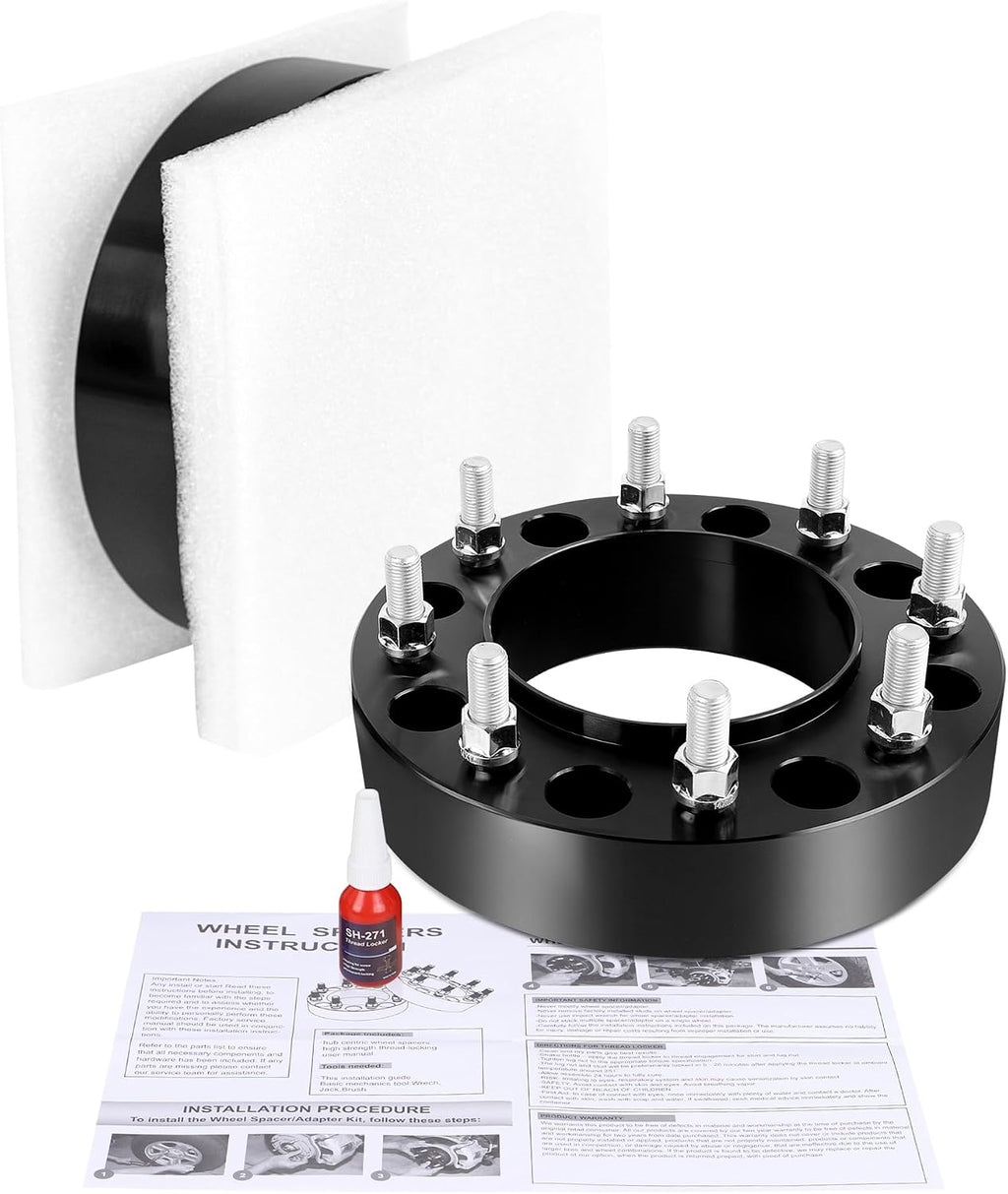YIZBAP 2PCS 8x200 Hubcentric Wheel Spacers, 2 inch 8x200mm Wheel Spacers 142mm Hub Bore M14x1.5 Thread Pitch for Front Wheels 2005-2025 F350 Super Duty DRW,2019-2023 Ram 3500 Duallly DRW