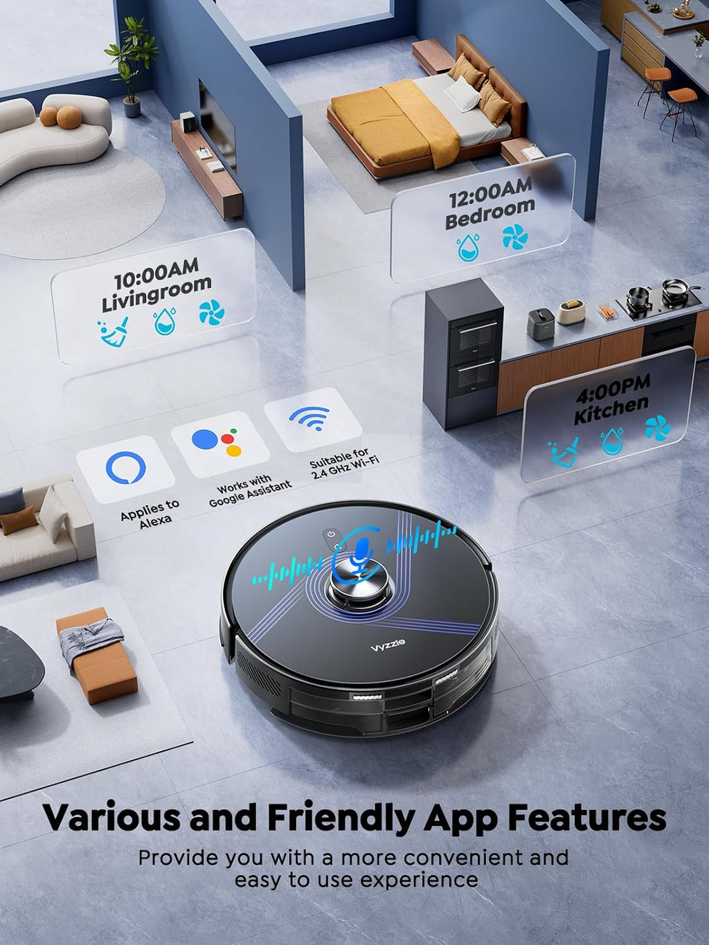Vyzzle Robot Vacuum and Mop, 4-in-1 Robotic Vacuum Cleaner with Self-Emptying Base, 8000Pa Vacuum Robot with LiDAR Navigation, 60 Days Capacity, Ideal for Pet Hair, Hard Floors, Carpet, E20