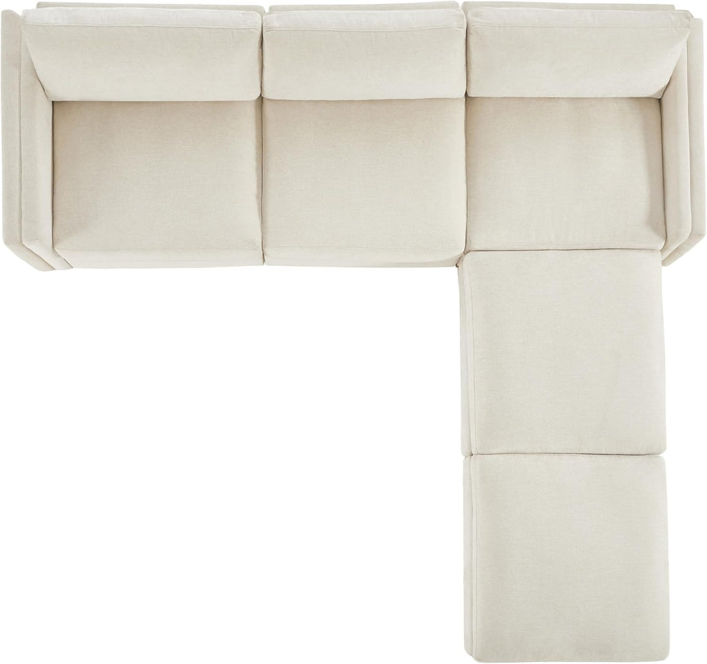 CHITA Super Large Luxury L Shape Convertible Sectional Modular Sofa, Down Filled Modern Sofa, Deep Seat Cloud Couch, 118 inch Width, 5 Seat Couch with Chaise, 2 Ottomans, Solid Wood Leg, Linen