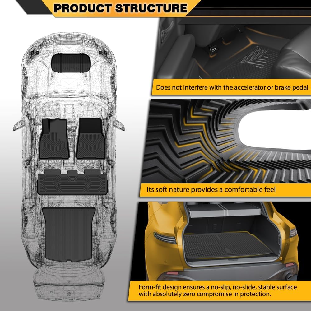 TPE Floor Mats Fit Tesla Model Y Juniper 2024-2025 Truck Accessories Cargo Liners All Weather Protection 9PCS Black Alfombras para Carro