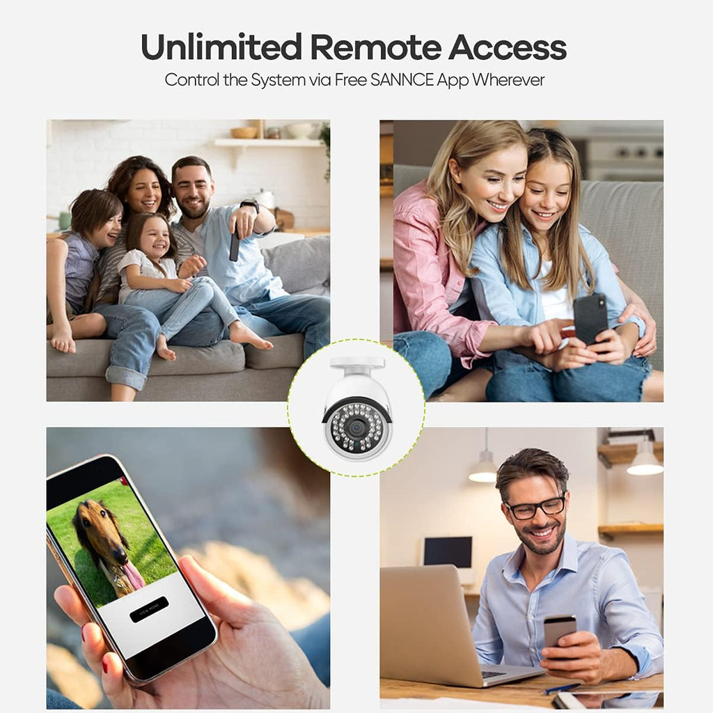 SANNCE 4K POE Security Camera System - 8CH 8MP NVR Recorder with 4PCS 5MP Outdoor Bullet Surveillance Cameras, Power Over Ethernet, Easy Mobile Access with APP Alert(No HDD)