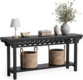LITTLE TREE 70.87-Inch Long Console, Solid Wood Farmhouse Narrow Entryway Table with Shelf, Rustic Sofa Table for Living Room, Hallway, Black