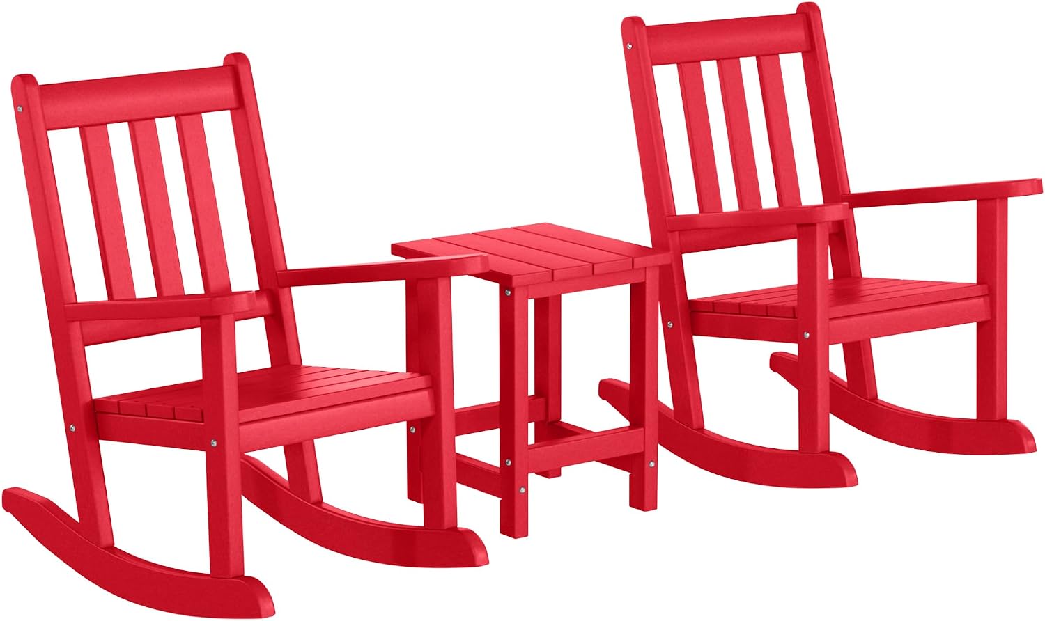 WestinTrends Malibu 3-Piece Kids Outdoor Rocking Chairs Set with Kids Square Side Table, Red