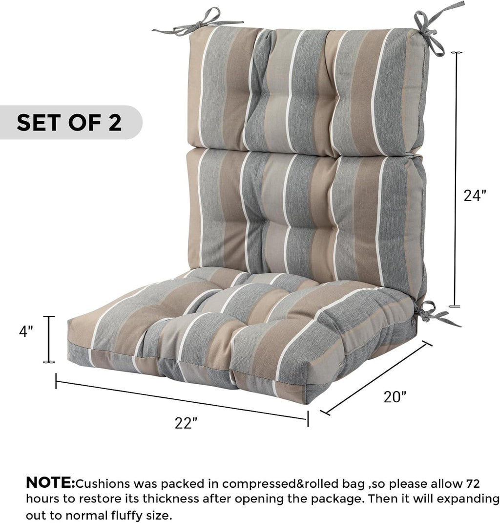 Outdoor High Back Chair Cushions Set of 2,Reversible Lawn Chair Cushion 44 x22 inch,Water Resistant Tufted Adirondack Chair Cushion,for Garden Rocking Chair,Patio Furniture(Gray Stripe)