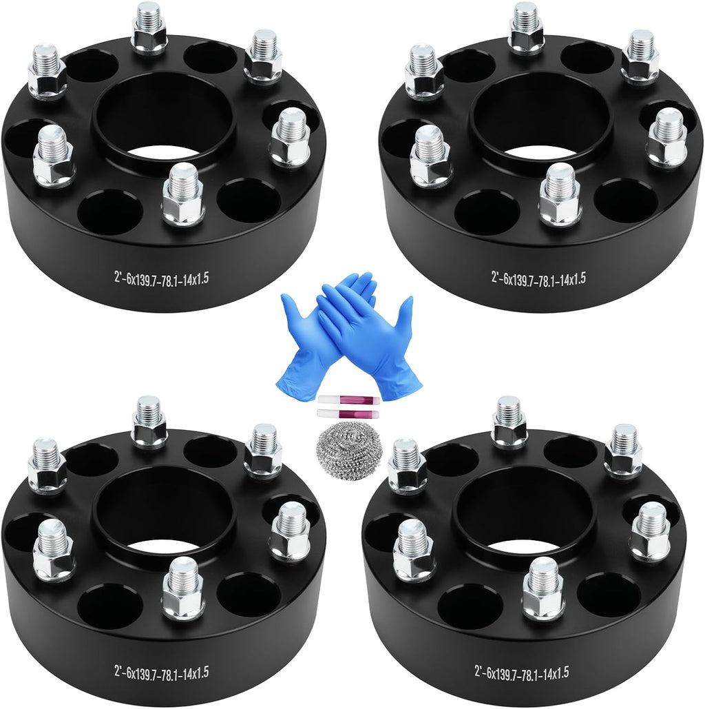 6x5.5 Wheel Spacers 2 inch, Wheel Adapters (6x139.7mm) PCD, 78.1mm Hub Bore, M14x1.5 Studs, Aluminum CNC 4pcs Car Wheel Accessories for Silverado 1500 Tahoe Sierra/Yukon Suburban Escalade