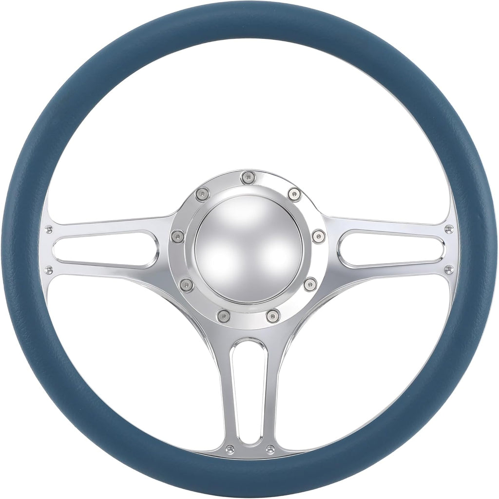 14'' Billet Half Wrap 9 Bolts Steering Wheel with 2'' Dish and Horn Button (Blue)